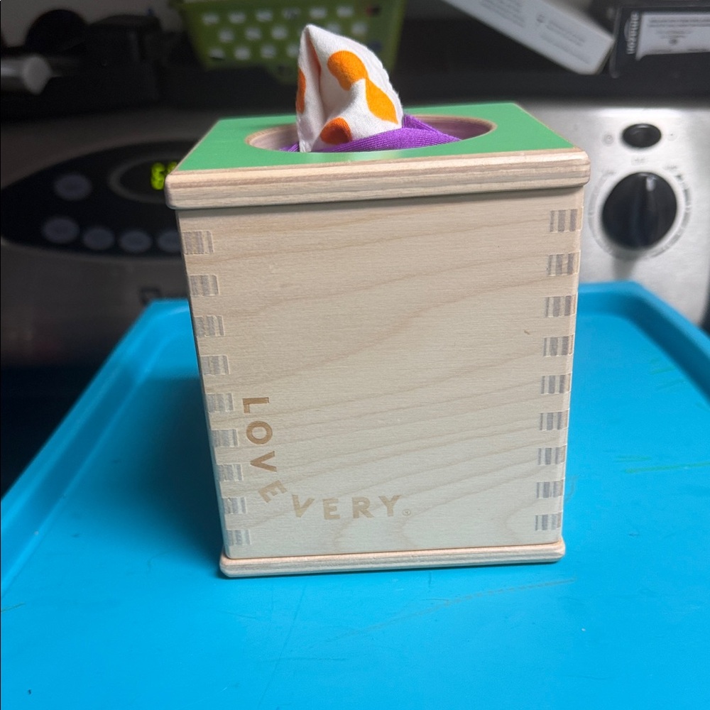 Wooden Tissue Box Toy - Green and Natural